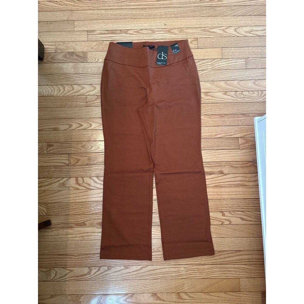 Pants plus size coffee brown faux pockets stretchy waist casual business NEW